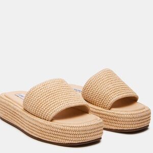 Woven Slide Platform Sandals - Beige